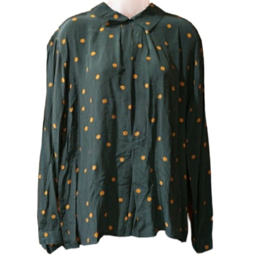 Christian Dior Separates Vintage Blouse 12 NOS 80s Polka Dot Puff Sleeve Rayon